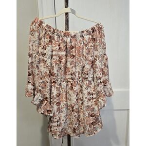 Hint of Blush Women's Floral Mini Dress Off Shoulder w/ Bell 3/4 Sleeves S